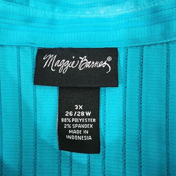 Maggie Barnes Shirt Womens 3X Blue Textured Pleated Striped Short Sleeve Button - Picture 8 of 9